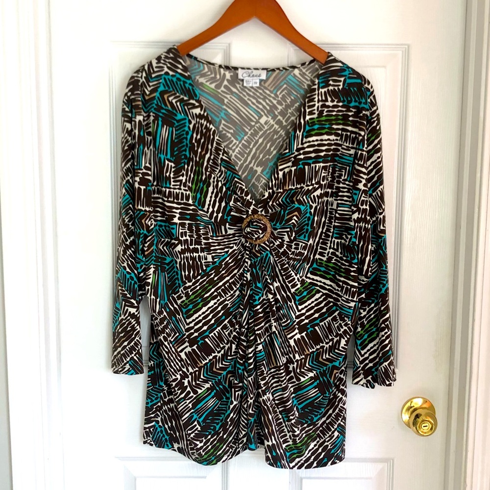 EUC Chaus geometric print 3/4 sleeve dressy blouse